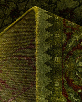 Contemporary Hand-Knotted Overdyed Green Runner 3' 1" x 10' 5"