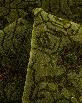 Contemporary Hand-Knotted Overdyed Green Runner 3' 1" x 10' 5"