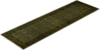 Modern Overdyed Hand Knotted Wool Green Runner 3' 1" x 10' 5"