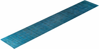 Modern Overdyed Hand Knotted Wool Blue Runner 3' 0" x 19' 9"