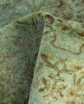 Contemporary Overdyed Wool Hand Knotted Green Runner 2' 8" x 11' 5"
