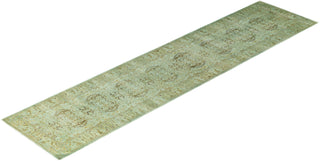 Contemporary Overdyed Wool Hand Knotted Green Runner 2' 8" x 11' 5"