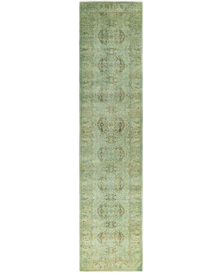 Contemporary Overdyed Wool Hand Knotted Green Runner 2' 8" x 11' 5"