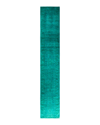 Contemporary Overyed Wool Hand Knotted Blue Runner 2' 8" x 16' 1"