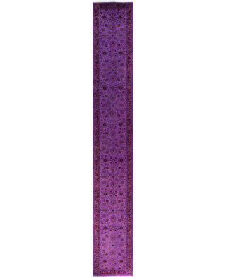 Contemporary Overdyed Wool Hand Knotted Purple Runner 2' 6" x 17' 10"