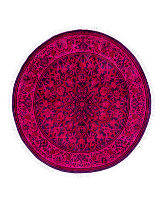 Contemporary Overyed Wool Hand Knotted Pink Round Area Rug 3' 1" x 3' 1"