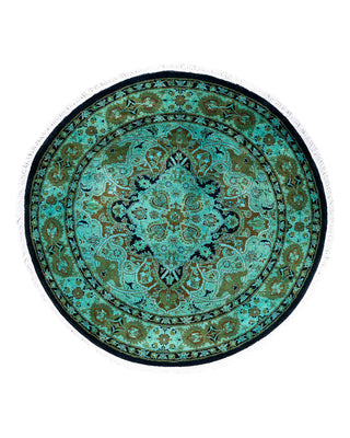 Contemporary Overyed Wool Hand Knotted Multi Round Area Rug 3' 1" x 3' 1"