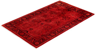 Modern Overdyed Hand Knotted Wool Red Area Rug 3' 1" x 5' 0"