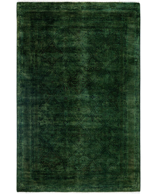 Overdyed One-of-a-Kind Wool Green Area Rug 4' 0" x 6' 1"