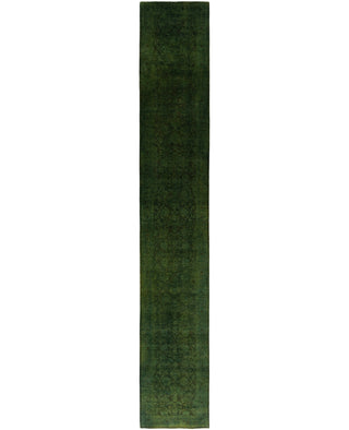 Contemporary Overdyed Wool Hand Knotted Green Runner 2' 6" x 15' 9"