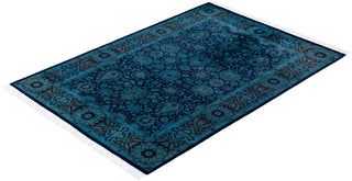 Modern Overdyed Hand Knotted Wool Navy Area Rug 4' 2" x 6' 1"