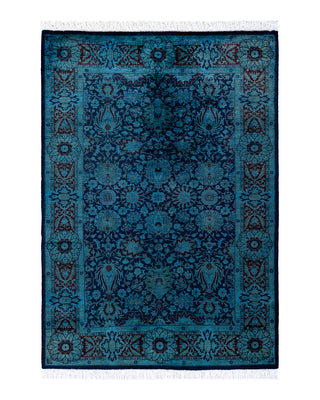 Contemporary Fine Vibrance Navy Wool Area Rug 4' 2" x 6' 1"