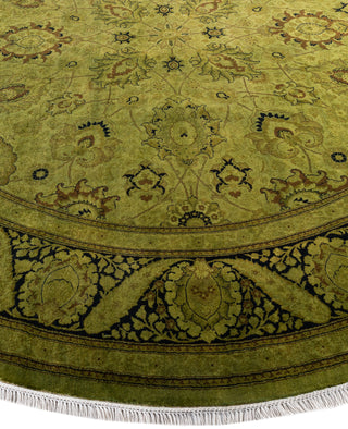 Contemporary Overdyed Wool Hand Knotted Green Round Area Rug 9' 1" x 9' 1"