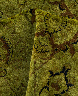 Contemporary Overdyed Wool Hand Knotted Green Round Area Rug 9' 1" x 9' 1"