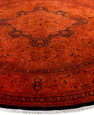 Contemporary Overdyed Wool Hand Knotted Orange Round Area Rug 12' 1" x 12' 1"