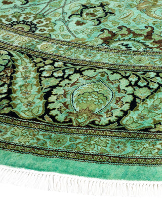 Contemporary Overdyed Wool Hand Knotted Green Round Area Rug 9' 1" x 9' 1"