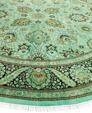 Contemporary Overdyed Wool Hand Knotted Green Round Area Rug 9' 1" x 9' 1"