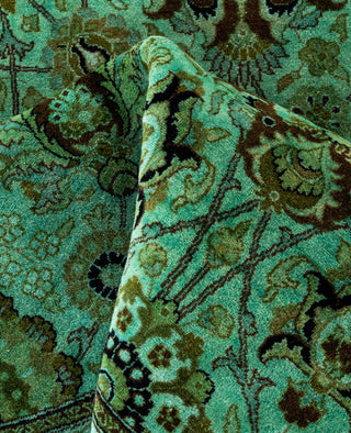 Contemporary Overdyed Wool Hand Knotted Green Round Area Rug 9' 1" x 9' 1"