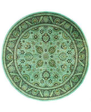 Contemporary Overdyed Wool Hand Knotted Green Round Area Rug 9' 1" x 9' 1"