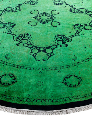 Contemporary Hand-Knotted Overdyed Green Round Area Rug 8' 1" x 8' 1"