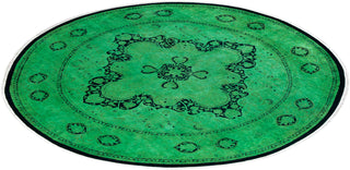 Contemporary Hand-Knotted Overdyed Green Round Area Rug 8' 1" x 8' 1"