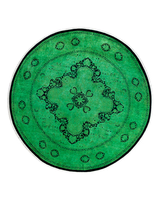 Contemporary Overyed Wool Hand Knotted Green Round Area Rug 8' 1" x 8' 1"