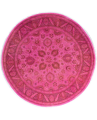 Overdyed One-of-a-Kind Wool Pink Round Area Rug 7' 1" x 7' 1"