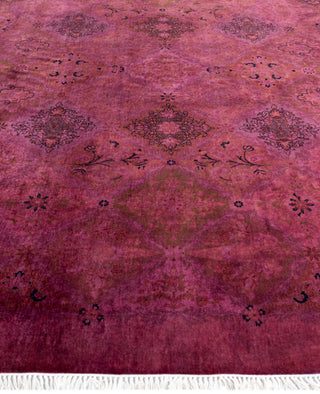 Contemporary Overdyed Wool Hand Knotted Purple Round Area Rug 7' 1" x 7' 1"