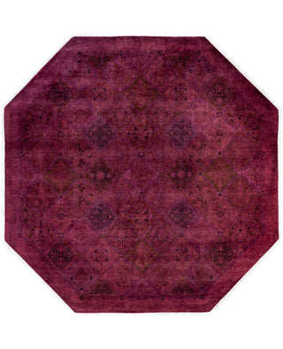 Contemporary Overdyed Wool Hand Knotted Purple Round Area Rug 7' 1" x 7' 1"