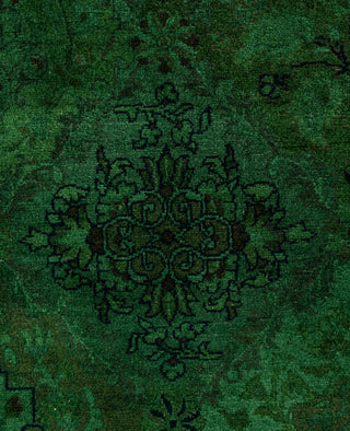 Contemporary Overdyed Wool Hand Knotted Green Round Area Rug 7' 1" x 7' 1"