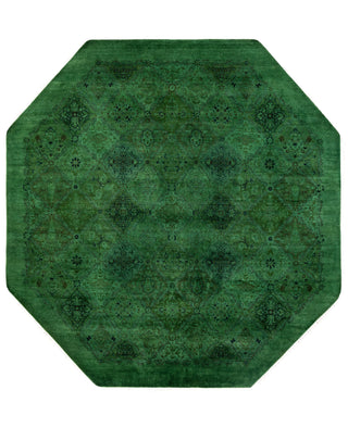 Contemporary Overdyed Wool Hand Knotted Green Round Area Rug 7' 1" x 7' 1"