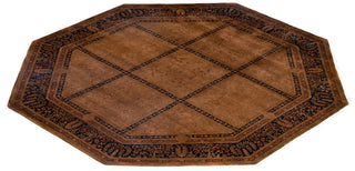 Overdyed One-of-a-Kind Wool Brown Octagon Area Rug 7' 1" x 7' 1"