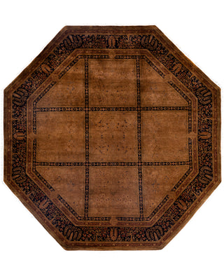 Overdyed One-of-a-Kind Wool Brown Octagon Area Rug 7' 1" x 7' 1"