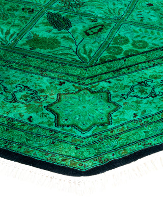 Modern Overdyed Hand Knotted Wool Green Octagon Area Rug 7' 1" x 7' 1"