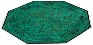 Contemporary Hand-Knotted Overdyed Green Octagon Area rug 7' 1" x 7' 1"