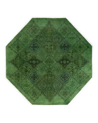 Contemporary Overyed Wool Hand Knotted Green Octagon Area Rug 6' 1" x 6' 1"