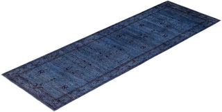 Overdyed One-of-a-Kind Wool Blue Runner 4' 1" x 12' 7"