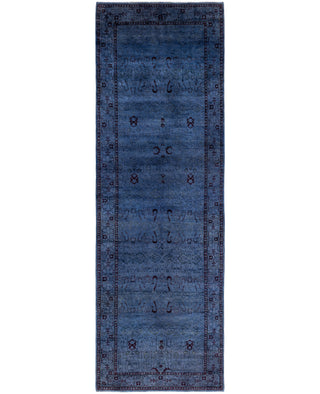 Overdyed One-of-a-Kind Wool Blue Runner 4' 1" x 12' 7"