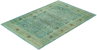 Overdyed Hand-Knotted Wool Modern-Contemporary Green Area Rug 4' 1" x 6' 2"