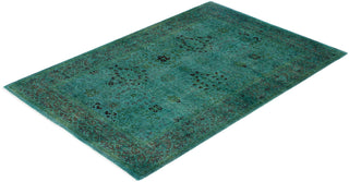 Contemporary Overdyed Wool Hand Knotted Green Area Rug 4' 2" x 6' 3"