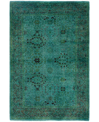 Contemporary Overdyed Wool Hand Knotted Green Area Rug 4' 2" x 6' 3"