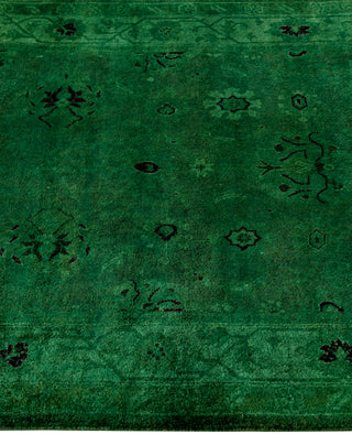 Contemporary Overdyed Wool Hand Knotted Green Runner 3' 1" x 13' 6"