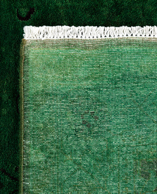 Contemporary Overdyed Wool Hand Knotted Green Runner 3' 1" x 13' 6"