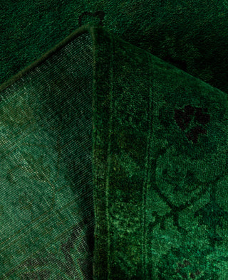 Contemporary Overdyed Wool Hand Knotted Green Runner 3' 1" x 13' 6"