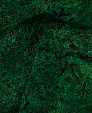 Contemporary Overdyed Wool Hand Knotted Green Runner 3' 1" x 13' 6"