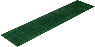 Contemporary Overdyed Wool Hand Knotted Green Runner 3' 1" x 13' 6"