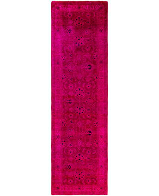 Contemporary Overdyed Wool Hand Knotted Pink Runner 3' 0" x 10' 3"