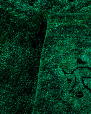 Modern Overdyed Hand Knotted Wool Green Runner 3' 1" x 13' 6"