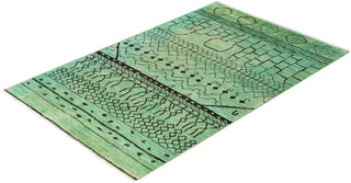 Overdyed Hand-Knotted Wool Modern-Contemporary Green Area Rug 4' 10" x 7' 10"