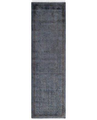 Contemporary Overdyed Wool Hand Knotted Gray Runner 2' 6" x 8' 8"